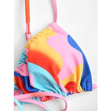 ZAFUL Bowknot Colorblock Tie Side String Bikini Swimwear High Cut Thong Bikini Set