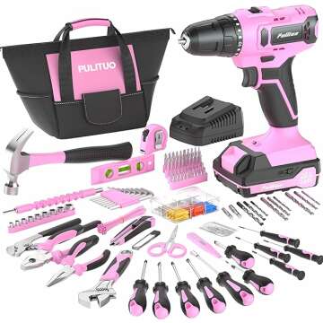 PULITUO 20V Cordless Pink Drill Tool Kit Set - 238-Piece for Women