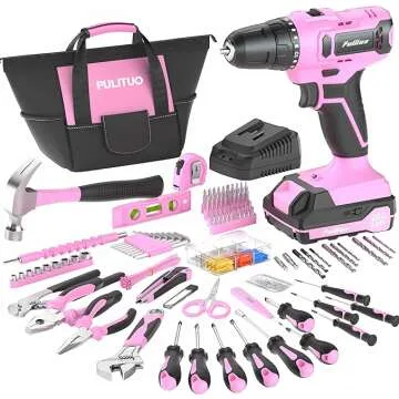 PULITUO 20V Cordless Pink Drill Tool Kit Set - 238-Piece for Women