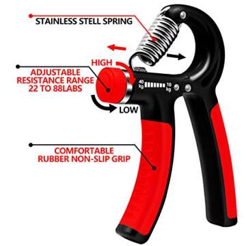 Ameri Fitness Hand Grip Strengthener Strength (Set of 2), Increasing Hand Wrist Forearm Trainer Exerciser; Adjustable Resistance (22~88 Lbs); Non-slip Gripper