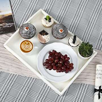 MyGift Vintage Rustic Whitewashed Wood Nesting Serving Trays/Decorative Ottoman Trays with Oval Cutout Handles, Set of 3