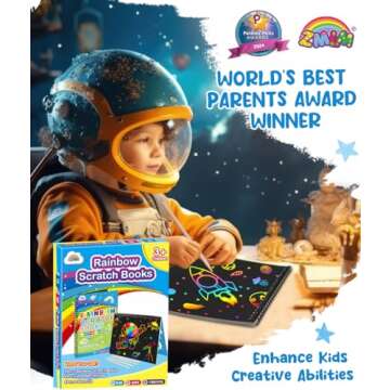 ZMLM Scratch Paper Art-Crafts Gift: 2 Pack Rainbow Notebooks Supplies Toys for 3 4 5 6 7 8 9 10 Year...