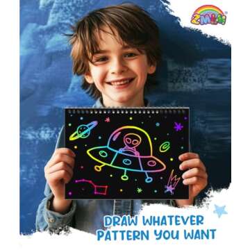 ZMLM Scratch Paper Art-Crafts Gift: 2 Pack Rainbow Notebooks Supplies Toys for 3 4 5 6 7 8 9 10 Years Old Girls and Boys Kids Valentines Day Gifts Birthday Party Games Easter Basket Stuffers (Blue)