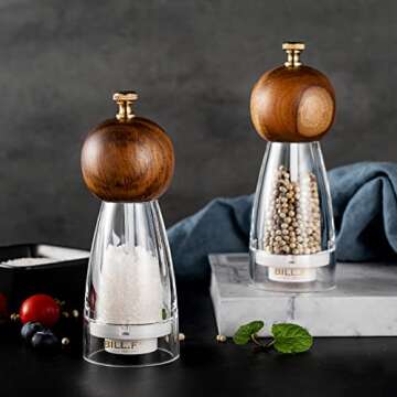 Stylish Wood Salt and Pepper Grinders Set - Refillable