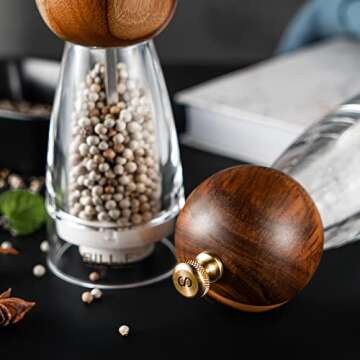 Stylish Wood Salt and Pepper Grinders Set - Refillable