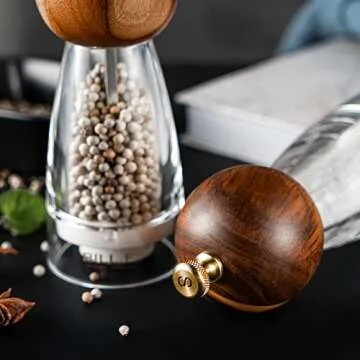 Stylish Wood Salt and Pepper Grinders Set - Refillable