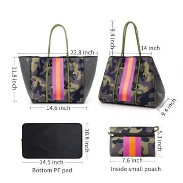 IBEE Large Neoprene Tote Bag for Women Big Womens Beach Tote Bag Foldable Pool Tote Bag Shoulder Bag for Travel Vocation