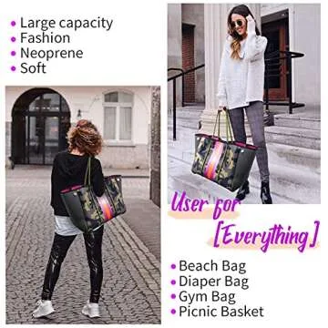 IBEE Large Neoprene Tote Bag for Women Big Womens Beach Tote Bag Foldable Pool Tote Bag Shoulder Bag for Travel Vocation