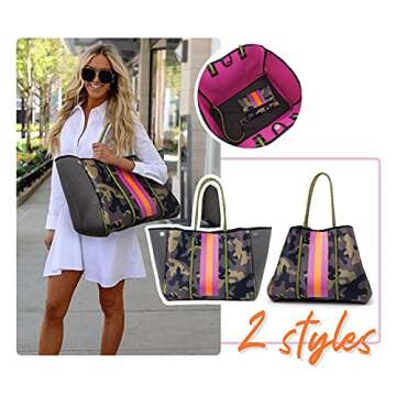 IBEE Large Neoprene Tote Bag for Women Big Womens Beach Tote Bag Foldable Pool Tote Bag Shoulder Bag for Travel Vocation