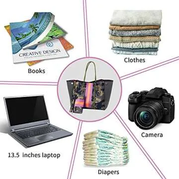 IBEE Large Neoprene Tote Bag for Women Big Womens Beach Tote Bag Foldable Pool Tote Bag Shoulder Bag for Travel Vocation