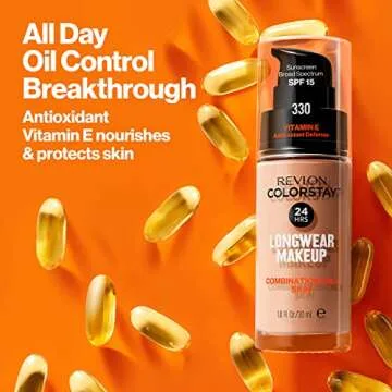 Revlon Liquid Foundation, ColorStay Face Makeup for Combination & Oily Skin, SPF 15, Medium-Full Coverage with Matte Finish, 150 Buff, 1 Fl Oz