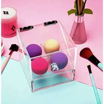Newslly Acrylic Covered Makeup Sponge Holder with Lid 4 Slots Makeup Sponge Organizer Box for Beauty Blender