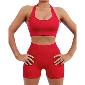 SUUKSESS Seamless Ribbed Women's Workout Set Red S
