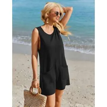 Ekouaer Womens Romper Summer Sleeveless Jumpsuit Casual Short Overalls with Pocket 2025