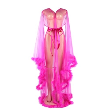 Sheer Kimono Robe with Fur | Plus Size Sexy Nightgown