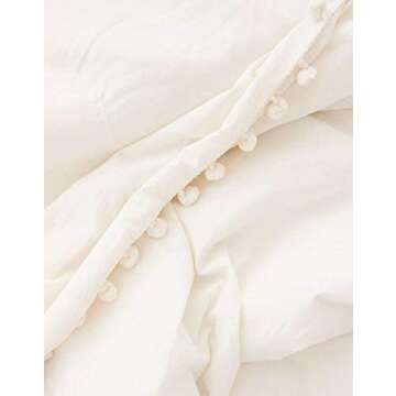 Flber White Pom-Fringe Duvet Cover King Queen Queen Size 86in x 90in