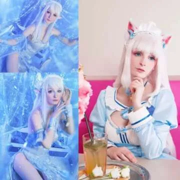 ANOGOL Wig Cap+32 In/ 80 cm Long White Wig Straight Synthetic Wig White Cosplay Wig, Straight White Wig with Bangs for Anime Cosplay, Peluca Blanca White Long Straight Wig for Halloween Costume Party