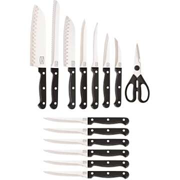 Chicago Cutlery Essentials 15 Piece Stainless Steel Kitchen Knife Set with Shears, Paring, Fruit, Ut...