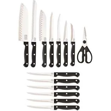 Chicago Cutlery Essentials 15 Piece Stainless Steel Kitchen Knife Set with Shears, Paring, Fruit, Ut...