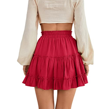 LYANER Women's Pleated Ruffle Hem Short Skirt Red1 - Versatile Fashion