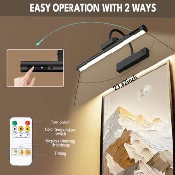 Bridika Picture Light Battery Operated, 13.8in Picture Lights for Wall, 3 Colors & Brightness Dimmable, Rechargeable Art Light for Paintings Photo Dartboard Gallery Bedroom Bathroom Black