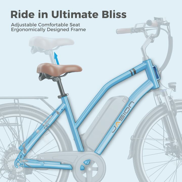 Jasion CB1 Electric Bike for Adults, 1000W Motor Peak Ebike, 450Wh Removeable Battery, 26'' City Cruiser Bicycle, 22 MPH Commuter Women Ebike, 7-Speed Gear