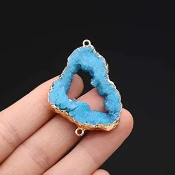 LE SKY Natural Druzy Stone Connectors Colorful Irregular Geode agate Link for Jewelry Making Necklace 5 Pcs
