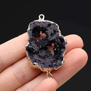 LE SKY Natural Druzy Stone Connectors Colorful Irregular Geode agate Link for Jewelry Making Necklace 5 Pcs