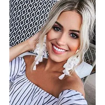 Vibrant White Tassel Earrings - Statement Bohemian Dangle for Women