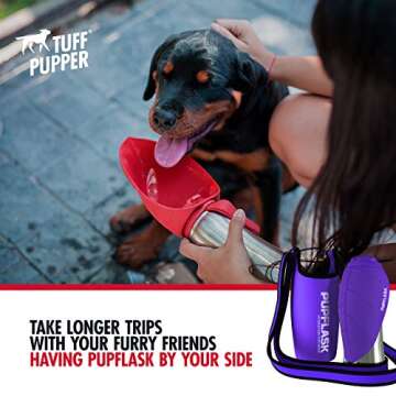 Tuff Pupper PupFlask Insulated Neoprene Dog Water Bottle Holder Sling with Wide Adjustable Shoulder Strap, Great for Travel, Walking, Hiking, Portable Pet Water Bottle Holder (27 OZ, Ultra Violet)