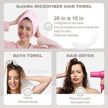 BathWe Microfiber Hair Towel Wrap, 2 Pack 26 X 10 Inch, Super Absorbent Quick Dry Towel Hair Turban for Drying Curly, Long, Thick Hair, Anti Frizz