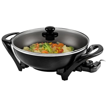 OVENTE Electric Wok with Nonstick Coating, 13 Inch Family-Sized Skillet, 1400W Power, Adjustable Tem...