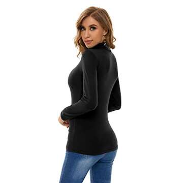Black Turtleneck Women Shirts Long Sleeve Athletic Casual Tops for Women Medium