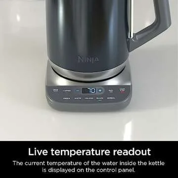 Ninja KT200BL Precision Temperature Electric Kettle, 1500 watts, BPA Free, Stainless, 7-Cup Capacity, Hold Temp Setting, Blue Stainless