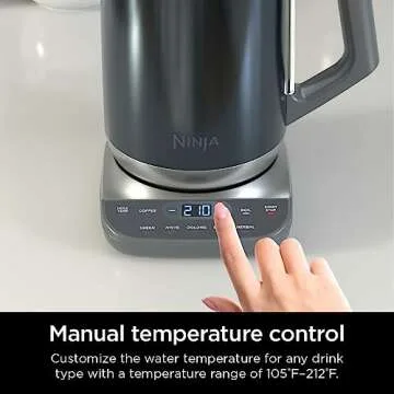 Ninja KT200BL Precision Temperature Electric Kettle, 1500 watts, BPA Free, Stainless, 7-Cup Capacity, Hold Temp Setting, Blue Stainless
