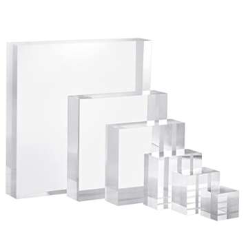 CiaoHER 2in Thickness Solid Acrylic Cube Display Block Clear Polished Pedestal Stand Riser Solid Base 2" x 2" x 4", 1 Pack