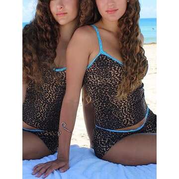 Seyurigaoka Women Y2k 2 Piece Lace Shorts Set Sleeveless V Neck Cami Top with Shorts Pajamas Sets Sleepwear (Leopard Print, M)