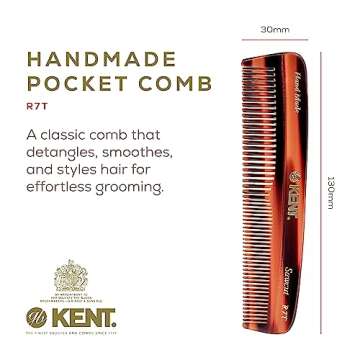 Kent R7T The Apsley Fine and Wide Tooth Beard and Hair Comb - Pocket Travel Comb for Men and Women