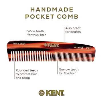 Kent R7T The Apsley Fine and Wide Tooth Beard and Hair Comb - Pocket Travel Comb for Men and Women
