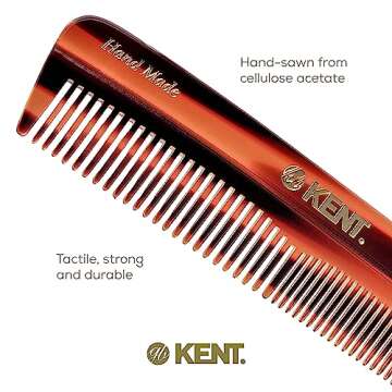 Kent R7T The Apsley Fine and Wide Tooth Beard and Hair Comb - Pocket Travel Comb for Men and Women