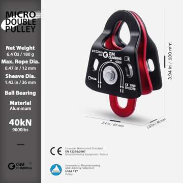 GM CLIMBING 40kN Micro Double Pulley Prusik Minding Ball Bearing UIAA CE for Progress Capture System...