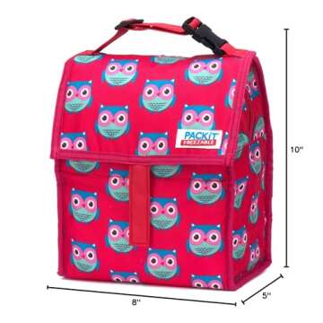 PackIt Freezable Lunch Bag with Zip Closure, Owls