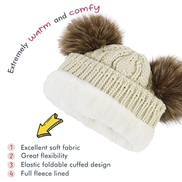 Soft Plush Lined Toddler Winter Pom Beanie Hat for Girls