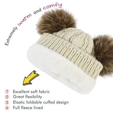 Soft Plush Lined Toddler Winter Pom Beanie Hat for Girls