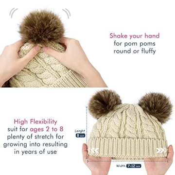 Soft Plush Lined Toddler Winter Pom Beanie Hat for Girls