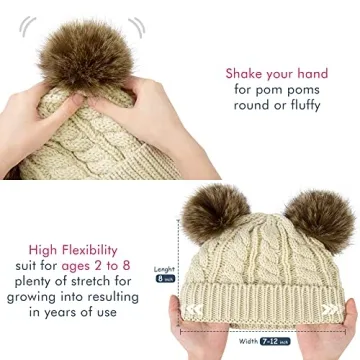 Soft Plush Lined Toddler Winter Pom Beanie Hat for Girls