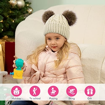Soft Plush Lined Toddler Winter Pom Beanie Hat for Girls