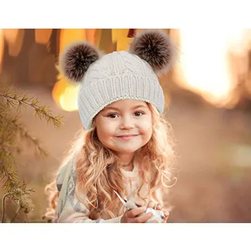 Soft Plush Lined Toddler Winter Pom Beanie Hat for Girls