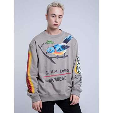 NAGRI I Am Loving Awareness Graphic Sweatshirt Men Letter Print Crewneck Hip Hop Streetwear Hoodie G...