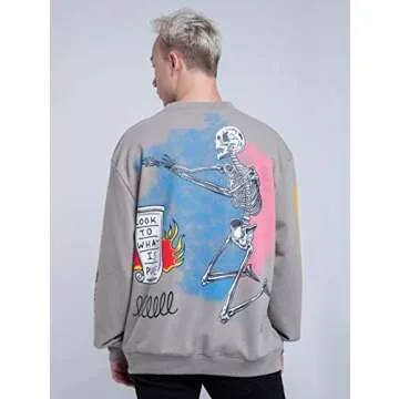 NAGRI I Am Loving Awareness Graphic Sweatshirt Men Letter Print Crewneck Hip Hop Streetwear Hoodie Grey